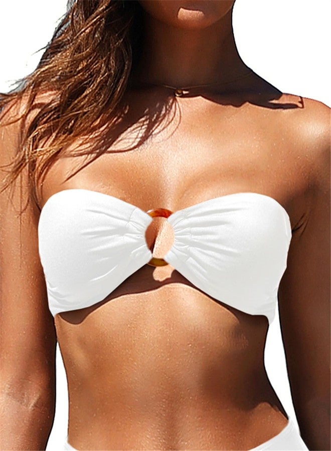 Holipick Bandeau Bikini Top for Women Strapless Swimsuit Tops Only Bathing Suit Tops with Shoulder Straps White - Image 1